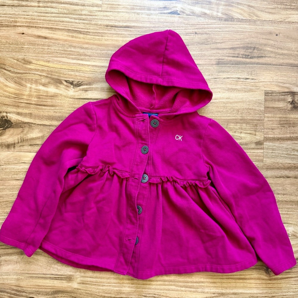Calvin Klein Berry Cotton Girls Hooded Sweater, coat Size 6, ruffled